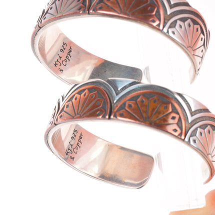 6.25" KJA Sterling silver/copper southwestern stacking cuff bracelets set