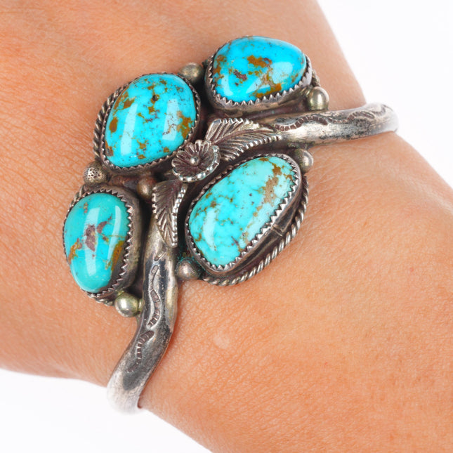 5.8" Vintage Navajo sterling silver high grade turquoise stamped cuff bracelet