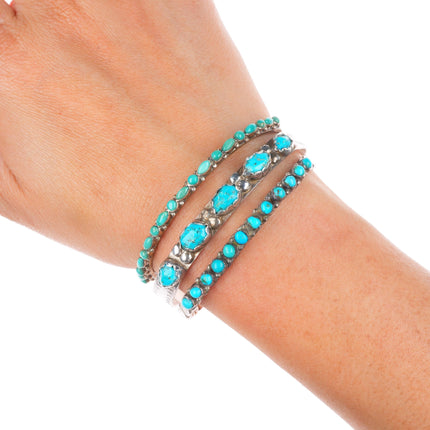 6:-6.5" Vintage Zuni sterling silver snake eye turquoise row cuff bracelet lot