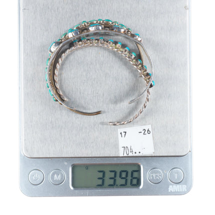 6:-6.5" Vintage Zuni sterling silver snake eye turquoise row cuff bracelet lot