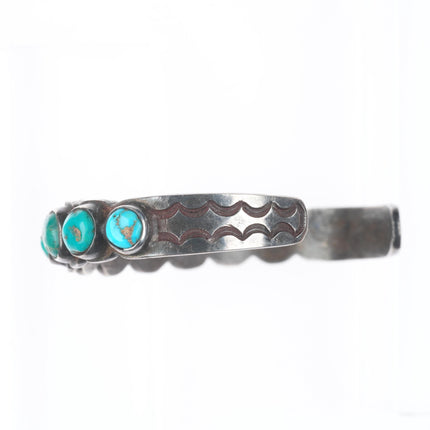 6.6" c1930's Navajo ingot silver stamped turquoise row cuff bracelet