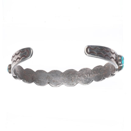 6.6" c1930's Navajo ingot silver stamped turquoise row cuff bracelet