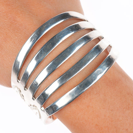 6.75" Art Lewis Choctaw sterling silver cuff bracelet thunderbirds/arrows