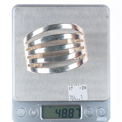 6.75" Art Lewis Choctaw sterling silver cuff bracelet thunderbirds/arrows