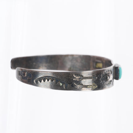 6.6" Vintage Navajo/Fred Harvey sterling silver cuff bracelet w/nice turquoise