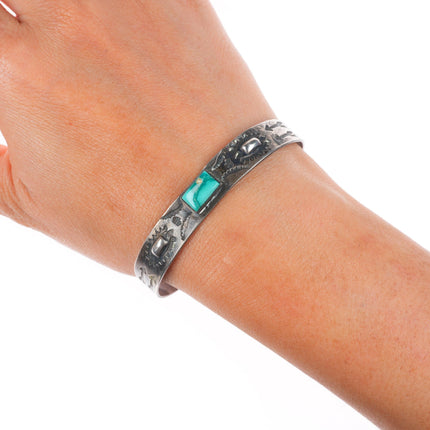 6.6" Vintage Navajo/Fred Harvey sterling silver cuff bracelet w/nice turquoise
