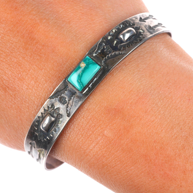 6.6" Vintage Navajo/Fred Harvey sterling silver cuff bracelet w/nice turquoise