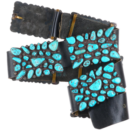 33" Vintage Navajo sterling silver turquoise nugget cluster concho belt