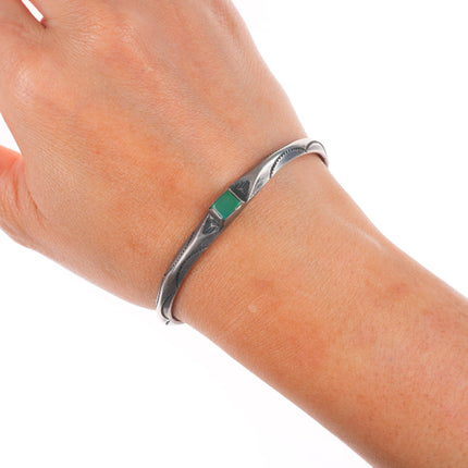 6.3" Antique Navajo ingot silver Cerrillos turquoise carinated cuff bracelet