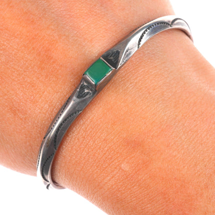 6.3" Antique Navajo ingot silver Cerrillos turquoise carinated cuff bracelet