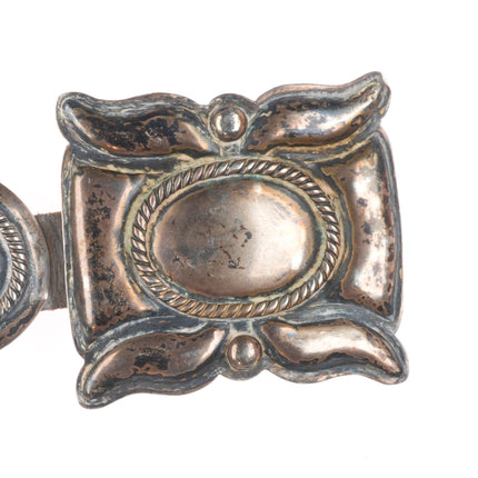 30" Vintage Navajo sterling silver plain silver concho belt w/mustache buckle