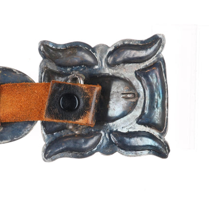 30" Vintage Navajo sterling silver plain silver concho belt w/mustache buckle