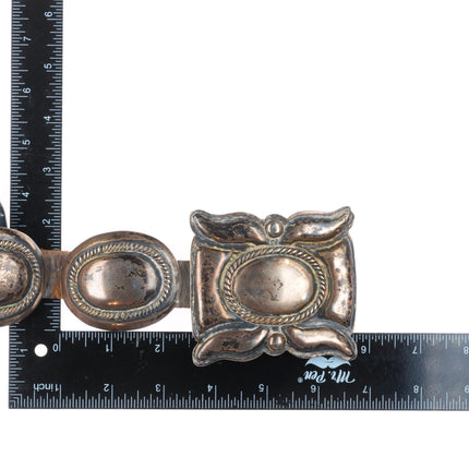 30" Vintage Navajo sterling silver plain silver concho belt w/mustache buckle