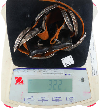 30" Vintage Navajo sterling silver plain silver concho belt w/mustache buckle