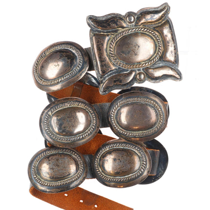 30" Vintage Navajo sterling silver plain silver concho belt w/mustache buckle