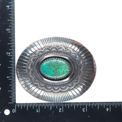 Tommy Singer Navajo deep stamped sterling silver high grad turquoise belt buckle