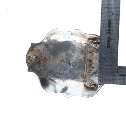 Arnold Maloney Navajo sterling silver deep stamped belt buckle with turquoise