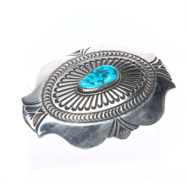 Arnold Maloney Navajo sterling silver deep stamped belt buckle with turquoise