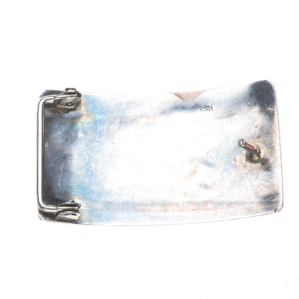 Victor Coochwytewa Hopi overlay pueblos belt buckle sterling silver