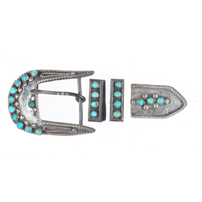 vintage c1940's Zuni snake eye turquoise sterling silver ranger belt buckle set
