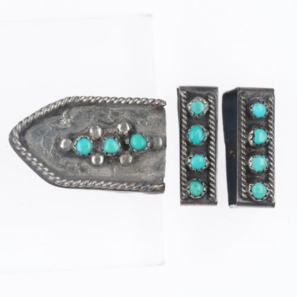 vintage c1940's Zuni snake eye turquoise sterling silver ranger belt buckle set