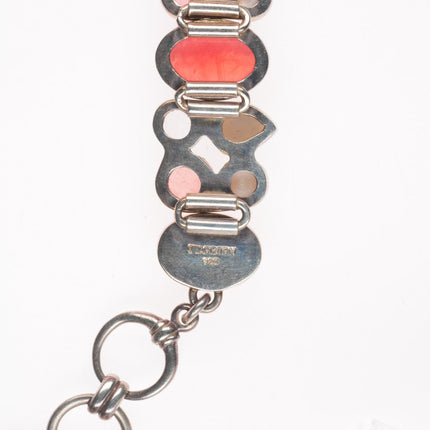 6.5"-7.5" Starborn retro sterling silver rose quartz, pearl, druzy link bracelet