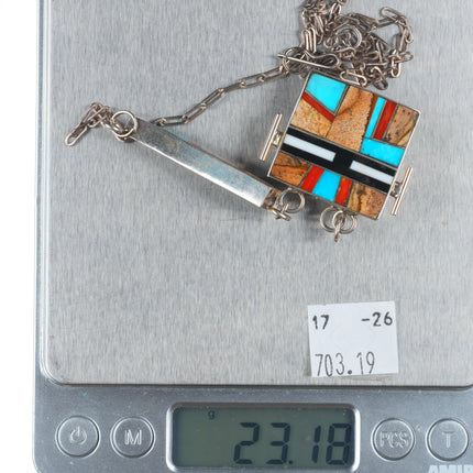 Vintage A Platero Laguna pueblo sterling silver multi-stone inlay yei necklace