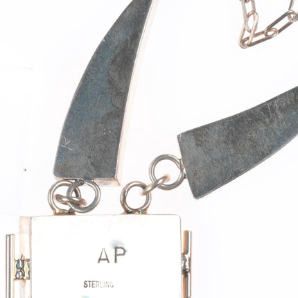 Vintage A Platero Laguna pueblo sterling silver multi-stone inlay yei necklace