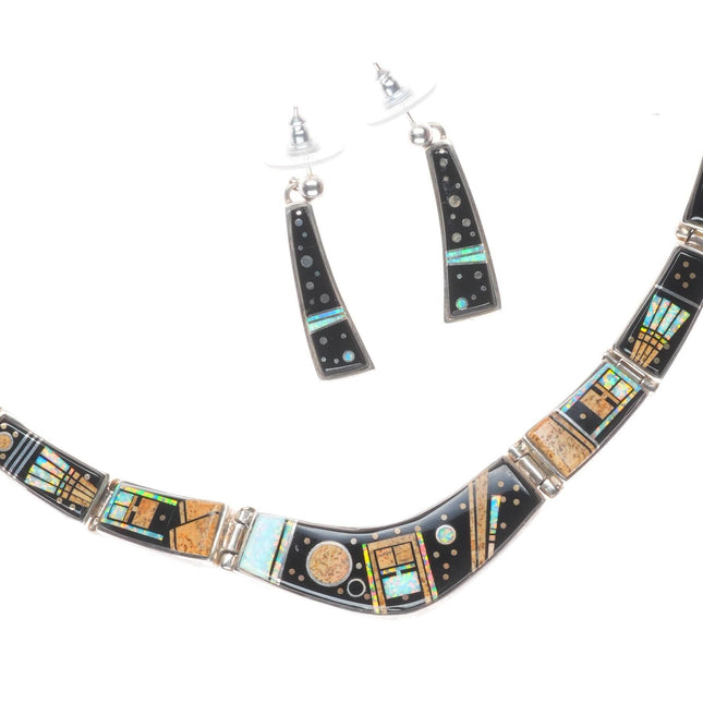 Calvin Begay Navajo sterling silver Pueblo Night Sky Necklace and Earing set
