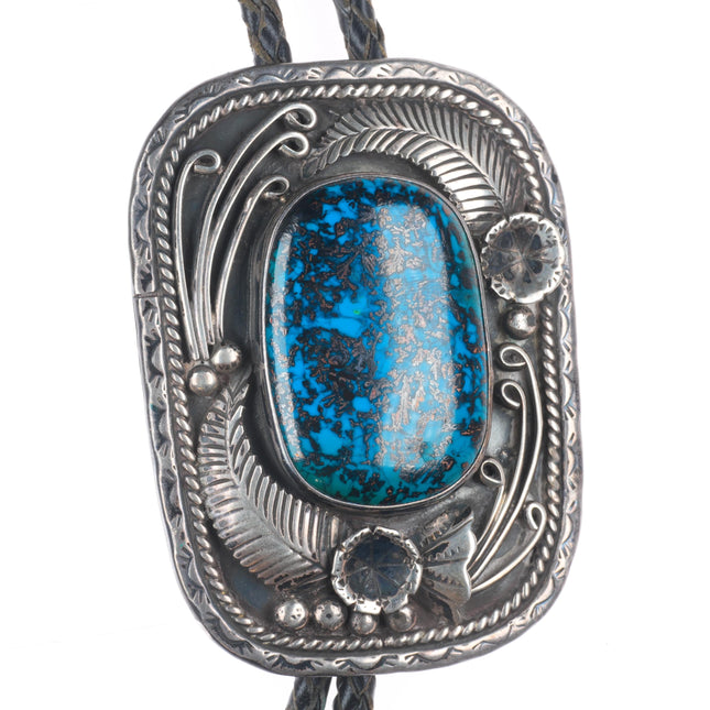 c1970 Leland Yazzie Navajo sterling silver heavy bolo tie with nice turquoise