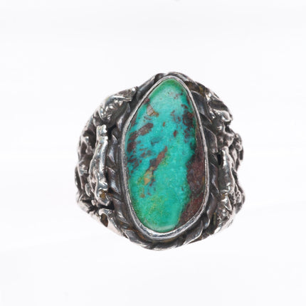 sz11.5 vintage Navajo sterling silver brutalist high grade turquoise men's ring