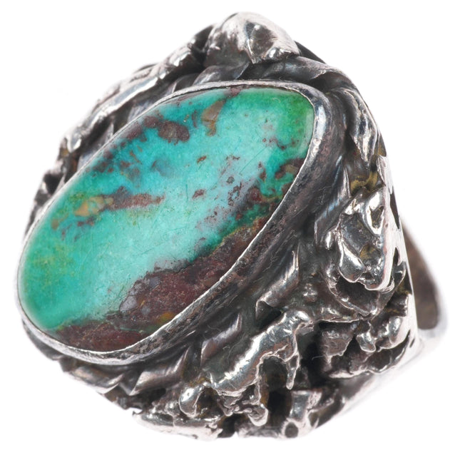 sz11.5 vintage Navajo sterling silver brutalist high grade turquoise men's ring