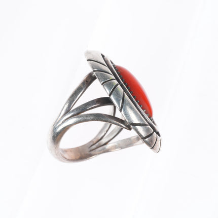 sz7 Mary Marie Yazzie Lincoln Navajo sterling silver Mediterranean coral ring