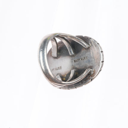 sz7 Mary Marie Yazzie Lincoln Navajo sterling silver Mediterranean coral ring