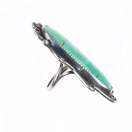 sz8 long vintage Navajo sterling silver green turquoise ring
