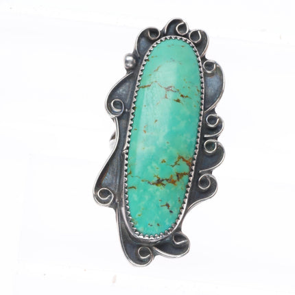 sz8 long vintage Navajo sterling silver green turquoise ring