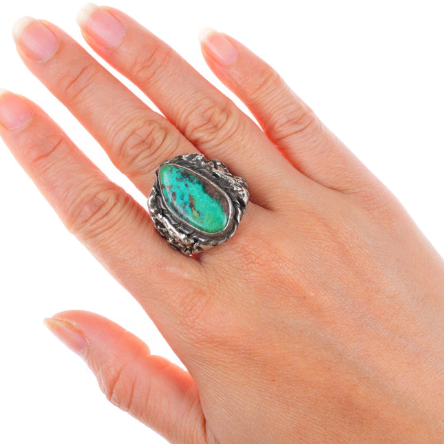 sz11.5 vintage Navajo sterling silver brutalist high grade turquoise men's ring