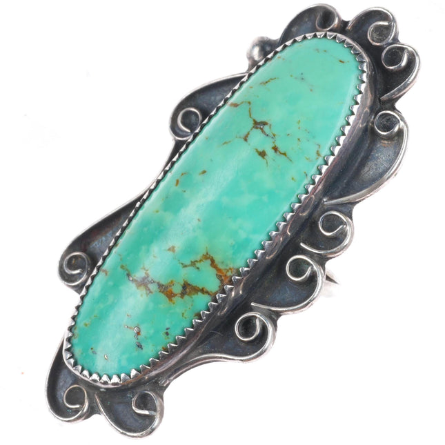sz8 long vintage Navajo sterling silver green turquoise ring