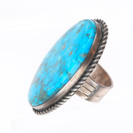 sz8.5 Huge southwestern sterling silver turquoise ring rope edge Fox