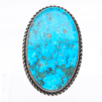 sz8.5 Huge southwestern sterling silver turquoise ring rope edge Fox