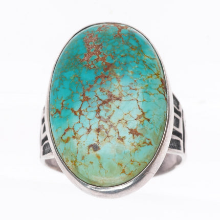 sz8 c1940 Vintage Navajo sterling silver snake/arrow red web turquoise ring