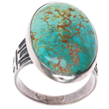 sz8 c1940 Vintage Navajo sterling silver snake/arrow red web turquoise ring