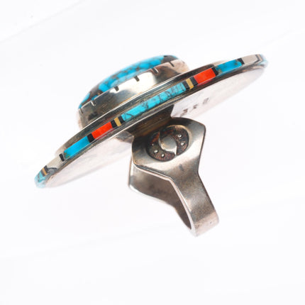 sz9 large Philbert Begay Navajo sterling silver high grade turquoise/coral ring
