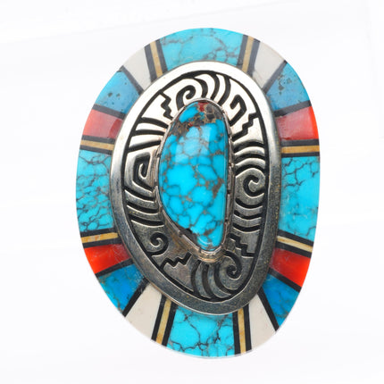 sz9 large Philbert Begay Navajo sterling silver high grade turquoise/coral ring