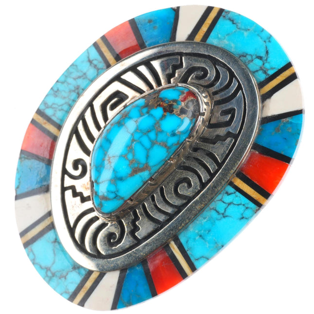 sz9 large Philbert Begay Navajo sterling silver high grade turquoise/coral ring