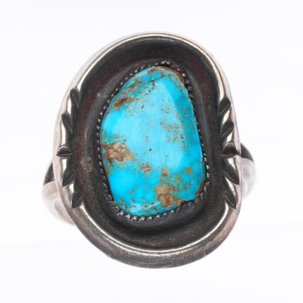 sz11 vintage Navajo sterling silver ring with high grade turquoise