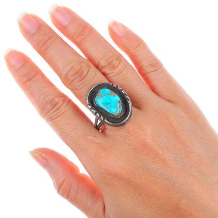 sz11 vintage Navajo sterling silver ring with high grade turquoise