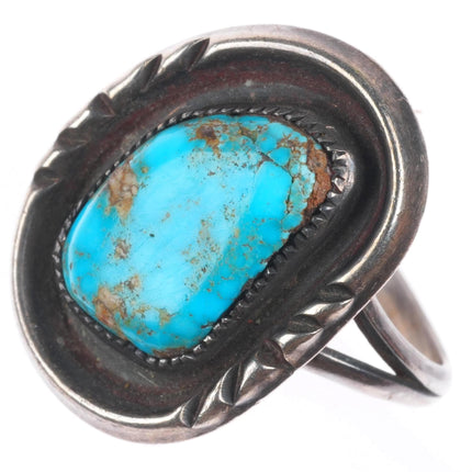 sz11 vintage Navajo sterling silver ring with high grade turquoise