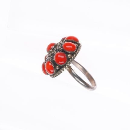 sz6 Darlene & Dickie Charlie Zuni sterling silver coral cluster ring