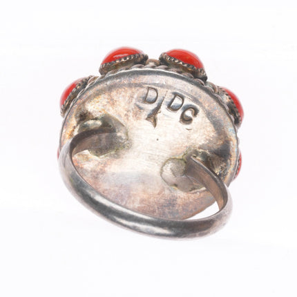 sz6 Darlene & Dickie Charlie Zuni sterling silver coral cluster ring
